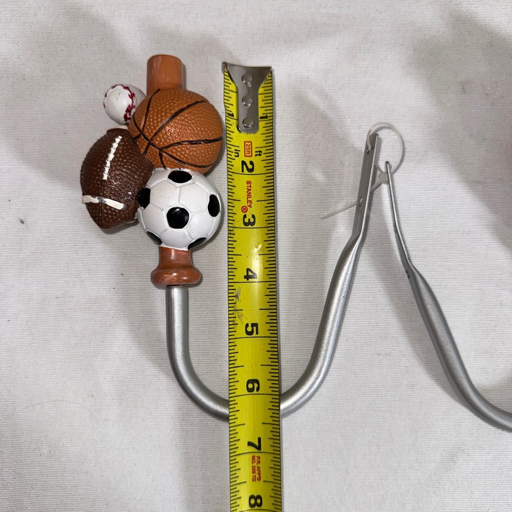 Sports Curtain/Wall Hook Set of 2 Basketball Football Soccer Baseball Kids Room - Picture 3 of 6